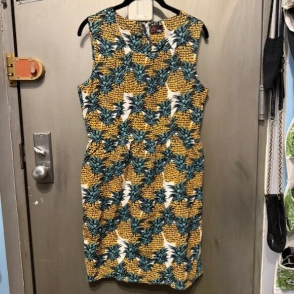 Retro Mid century Hawaiian Pineapple print Shift Mini Dress - Picture 3 of 16